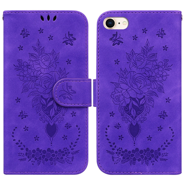 For iPhone SE 2022 / SE 2020 / 8 / 7 Butterfly Rose Embossed Leather Phone Case