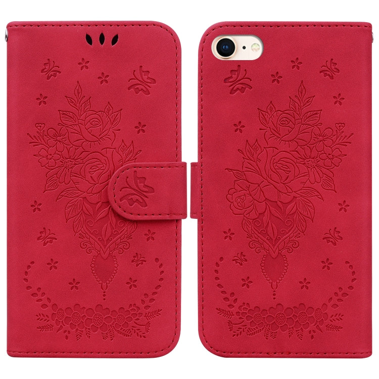 For iPhone SE 2022 / SE 2020 / 8 / 7 Butterfly Rose Embossed Leather Phone Case