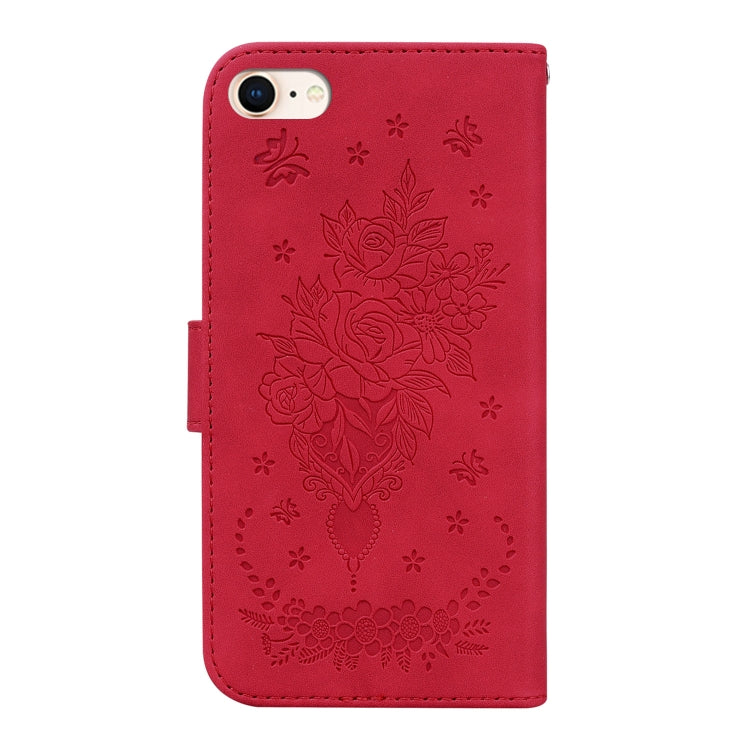For iPhone SE 2022 / SE 2020 / 8 / 7 Butterfly Rose Embossed Leather Phone Case