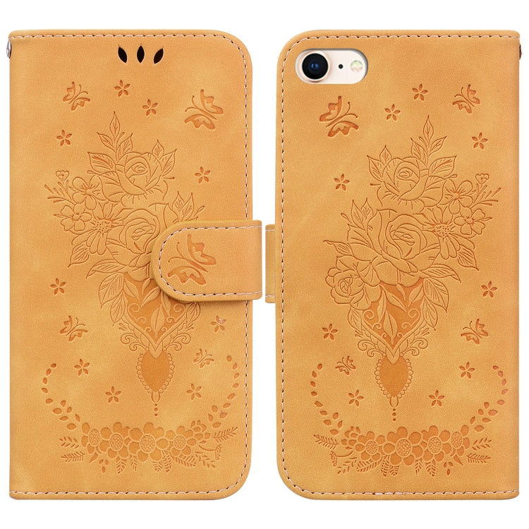 For iPhone SE 2022 / SE 2020 / 8 / 7 Butterfly Rose Embossed Leather Phone Case