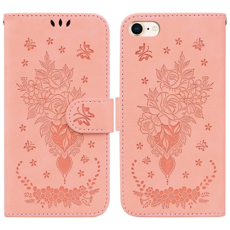 For iPhone SE 2022 / SE 2020 / 8 / 7 Butterfly Rose Embossed Leather Phone Case