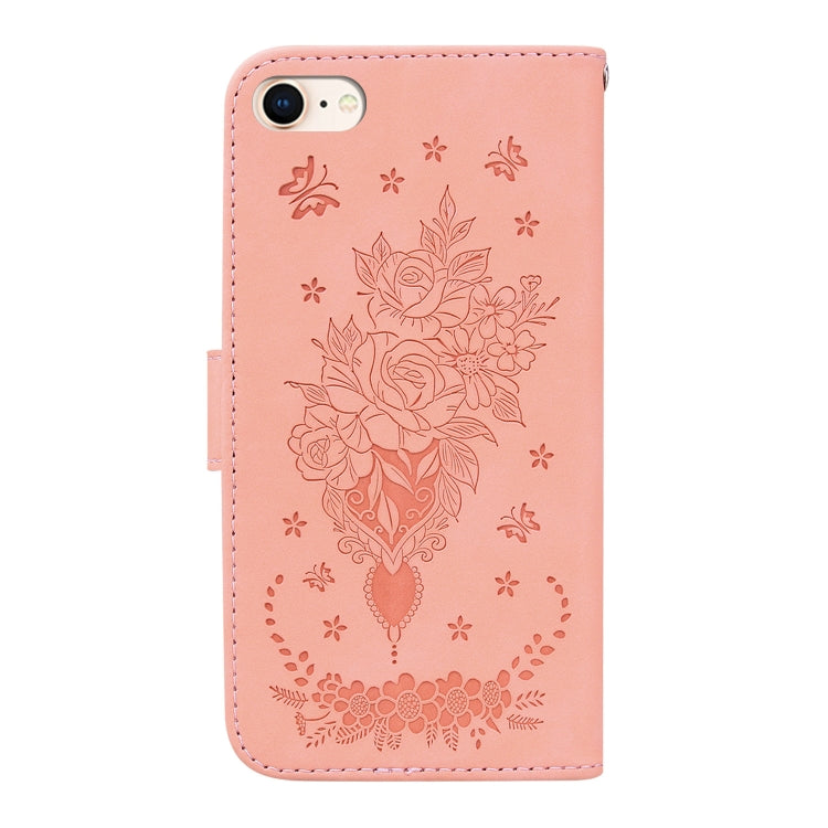 For iPhone SE 2022 / SE 2020 / 8 / 7 Butterfly Rose Embossed Leather Phone Case