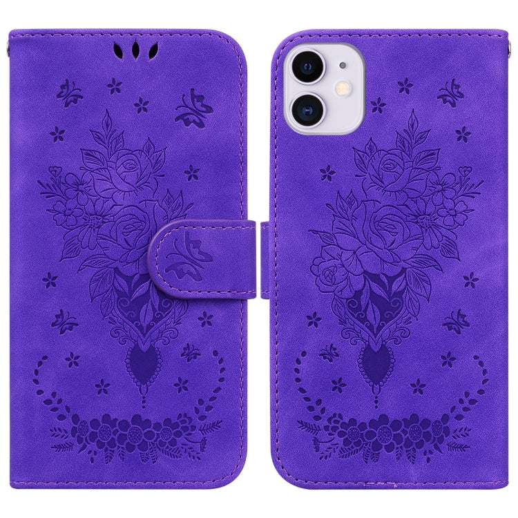 For iPhone 11 Butterfly Rose Embossed Leather Phone Case