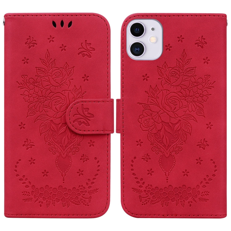 For iPhone 11 Butterfly Rose Embossed Leather Phone Case