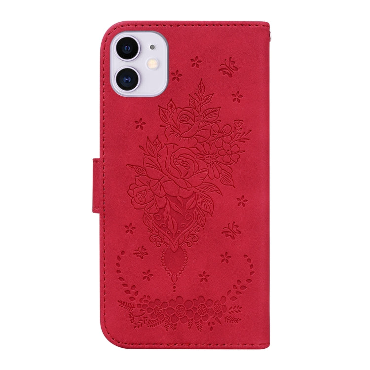 For iPhone 11 Butterfly Rose Embossed Leather Phone Case