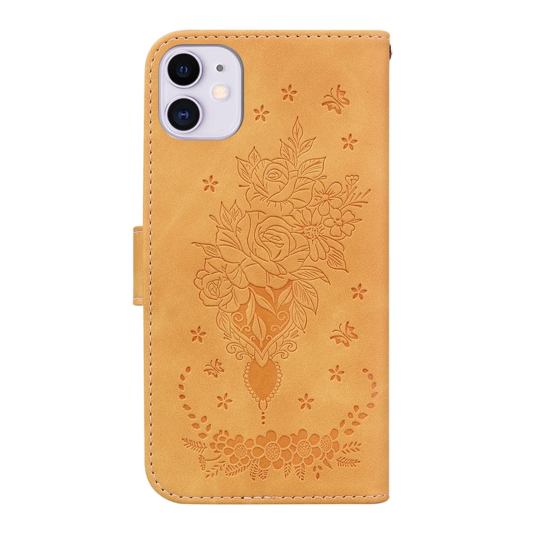 For iPhone 11 Butterfly Rose Embossed Leather Phone Case