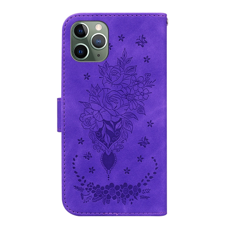 For iPhone 11 Pro Butterfly Rose Embossed Leather Phone Case