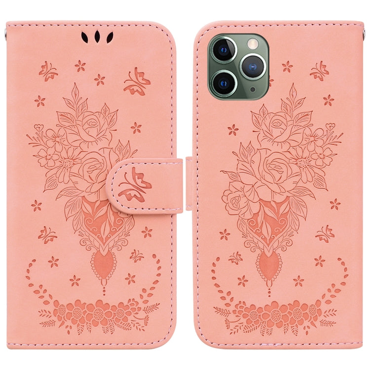 For iPhone 11 Pro Butterfly Rose Embossed Leather Phone Case
