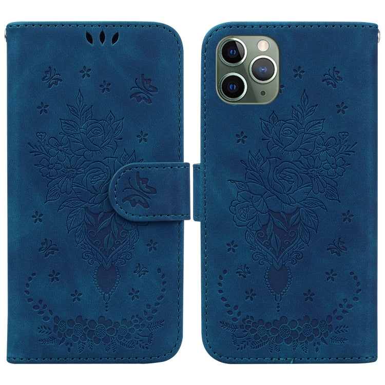 For iPhone 11 Pro Max Butterfly Rose Embossed Leather Phone Case