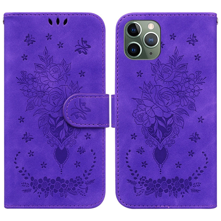 For iPhone 11 Pro Max Butterfly Rose Embossed Leather Phone Case