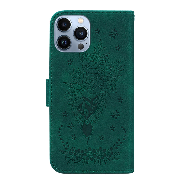 For iPhone 13 Pro Max Butterfly Rose Embossed Leather Phone Case