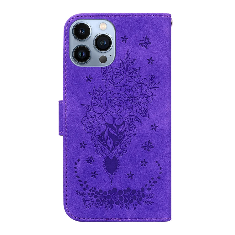 For iPhone 13 Pro Max Butterfly Rose Embossed Leather Phone Case