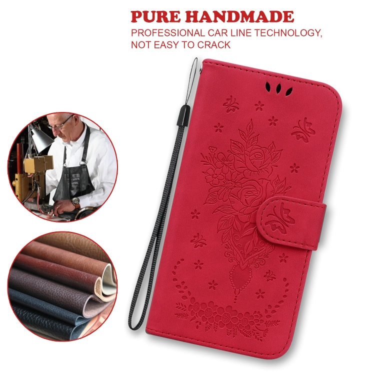 For iPhone 13 Pro Max Butterfly Rose Embossed Leather Phone Case