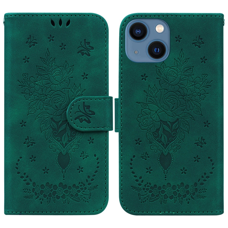 For iPhone 13 Butterfly Rose Embossed Leather Phone Case