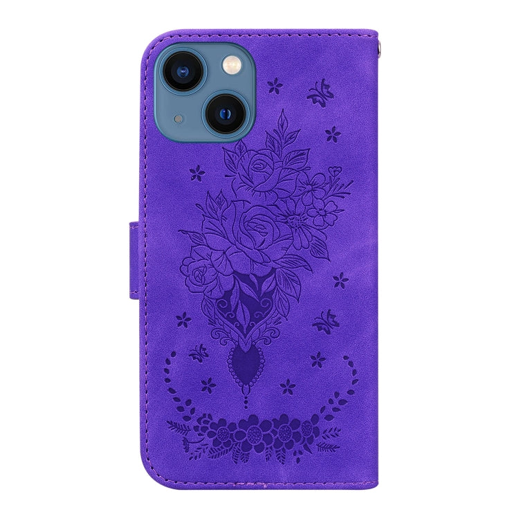 For iPhone 13 Butterfly Rose Embossed Leather Phone Case