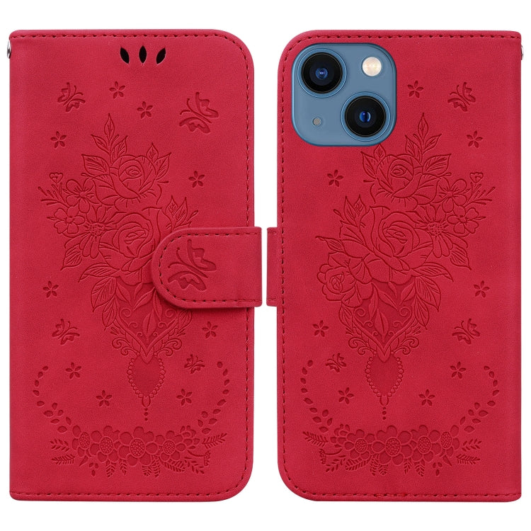 For iPhone 13 Butterfly Rose Embossed Leather Phone Case