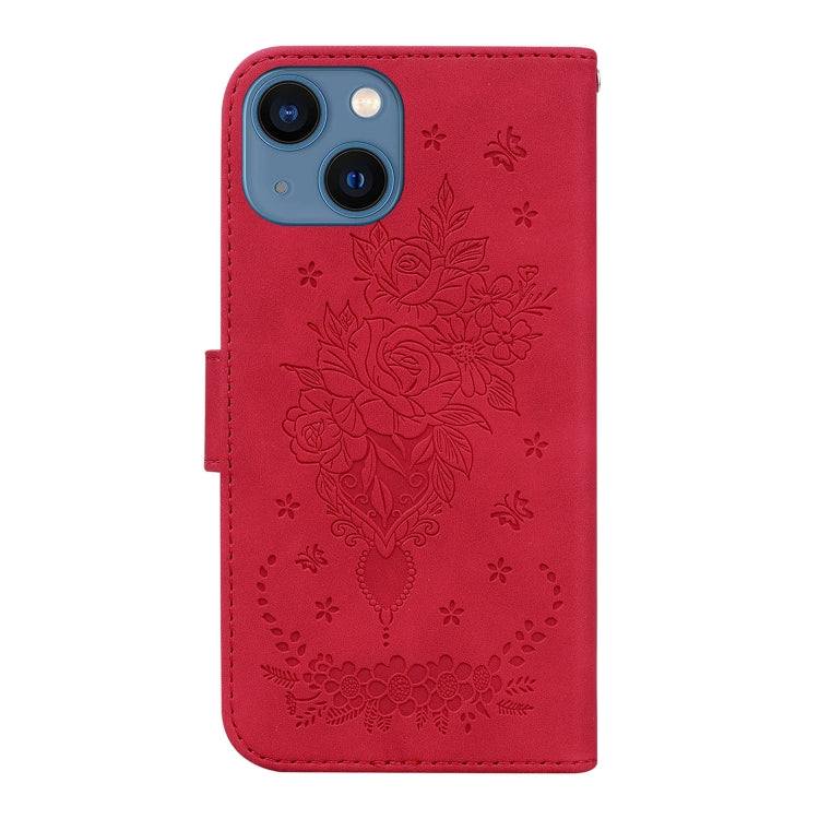For iPhone 13 mini Butterfly Rose Embossed Leather Phone Case