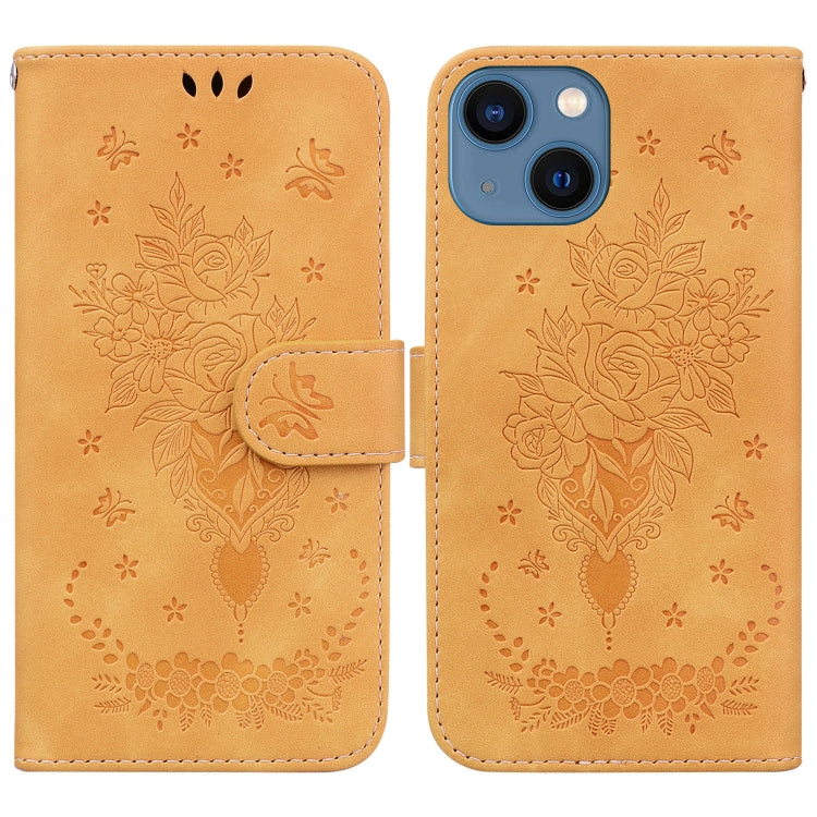 For iPhone 13 mini Butterfly Rose Embossed Leather Phone Case