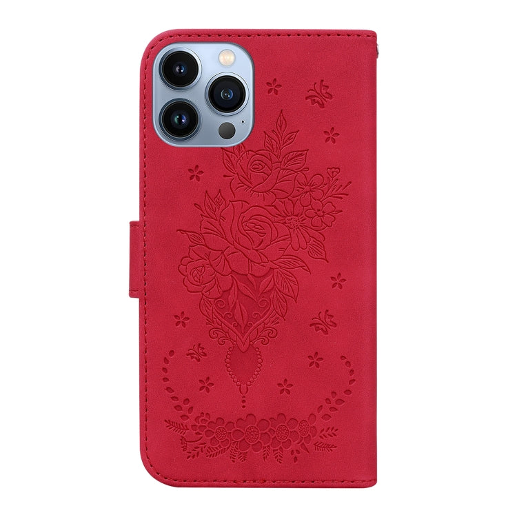 For iPhone 13 Pro Butterfly Rose Embossed Leather Phone Case