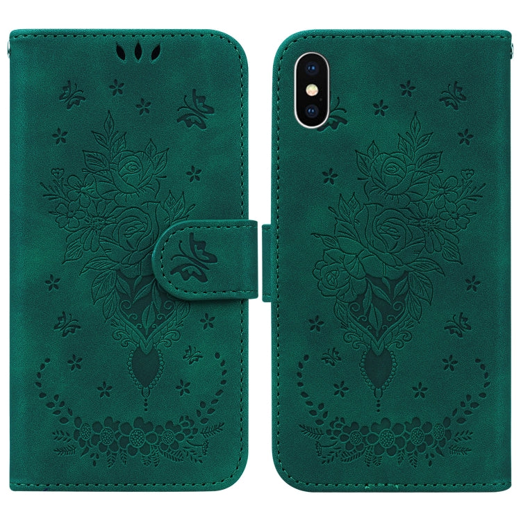 For iPhone X / XS Butterfly Rose Embossed Leather Phone Case