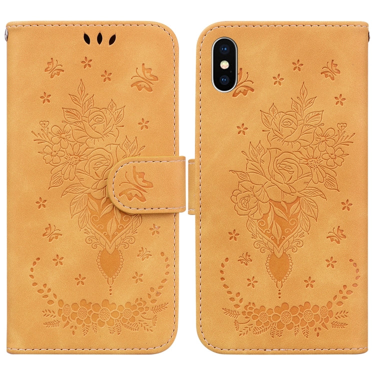 For iPhone X / XS Butterfly Rose Embossed Leather Phone Case