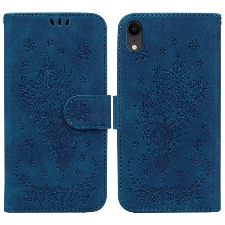 For iPhone XR Butterfly Rose Embossed Leather Phone Case