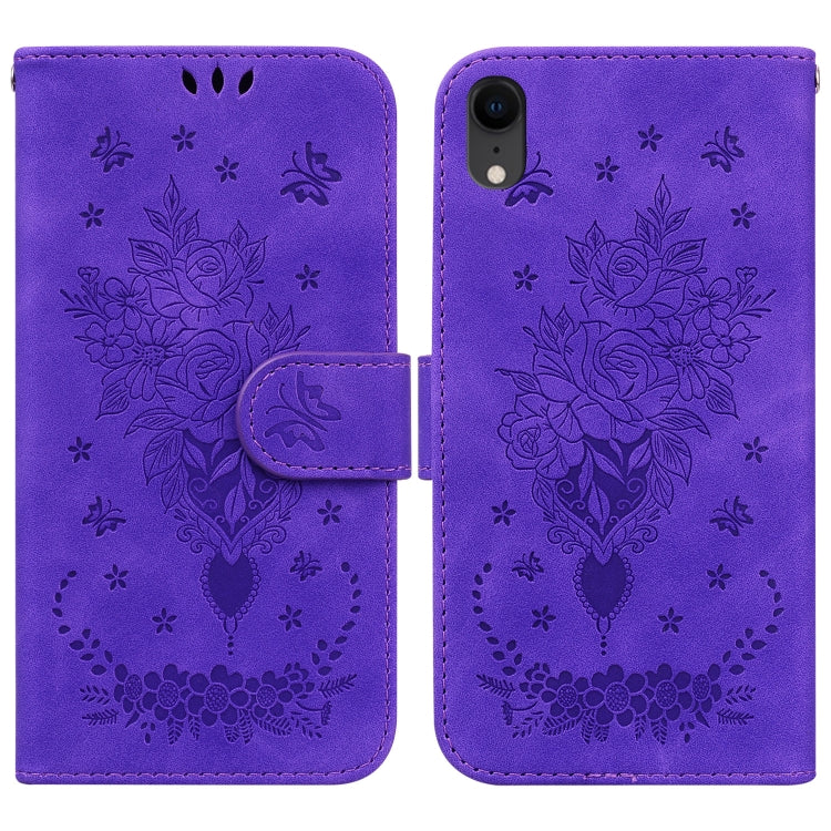 For iPhone XR Butterfly Rose Embossed Leather Phone Case