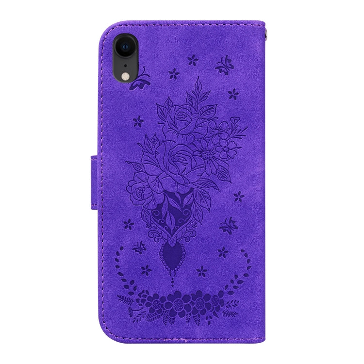 For iPhone XR Butterfly Rose Embossed Leather Phone Case