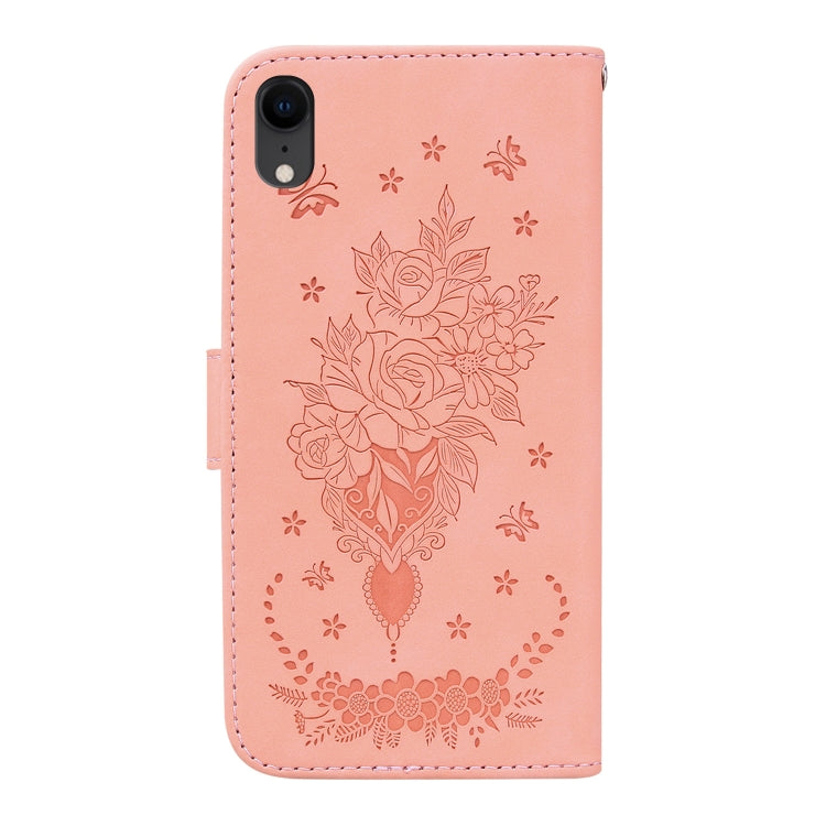 For iPhone XR Butterfly Rose Embossed Leather Phone Case