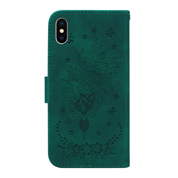 For iPhone XS Max Butterfly Rose Embossed Leather Phone Case