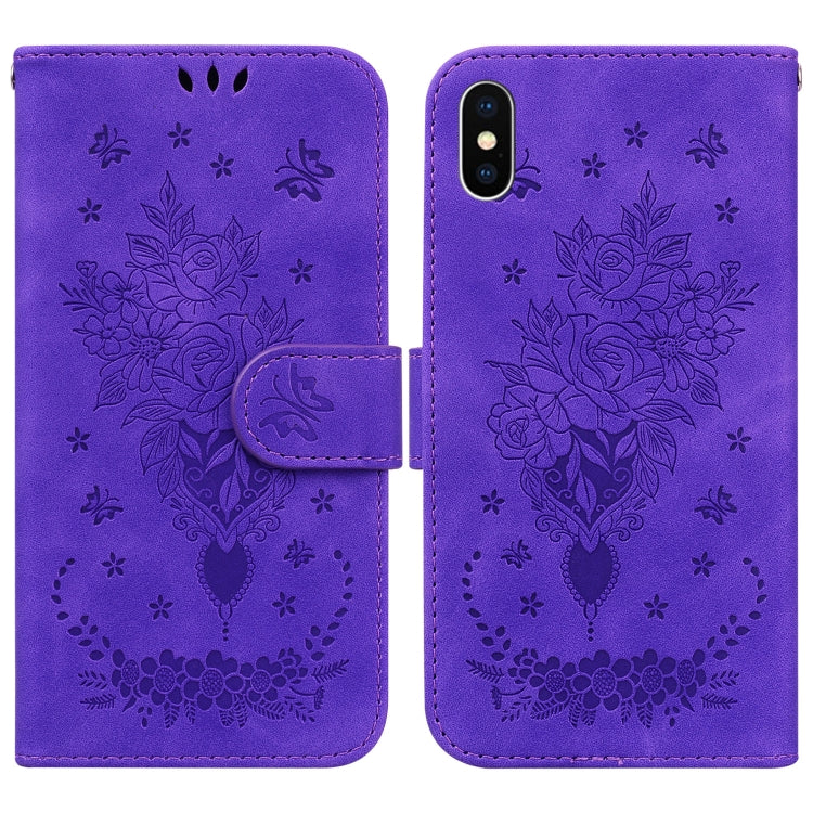 For iPhone XS Max Butterfly Rose Embossed Leather Phone Case