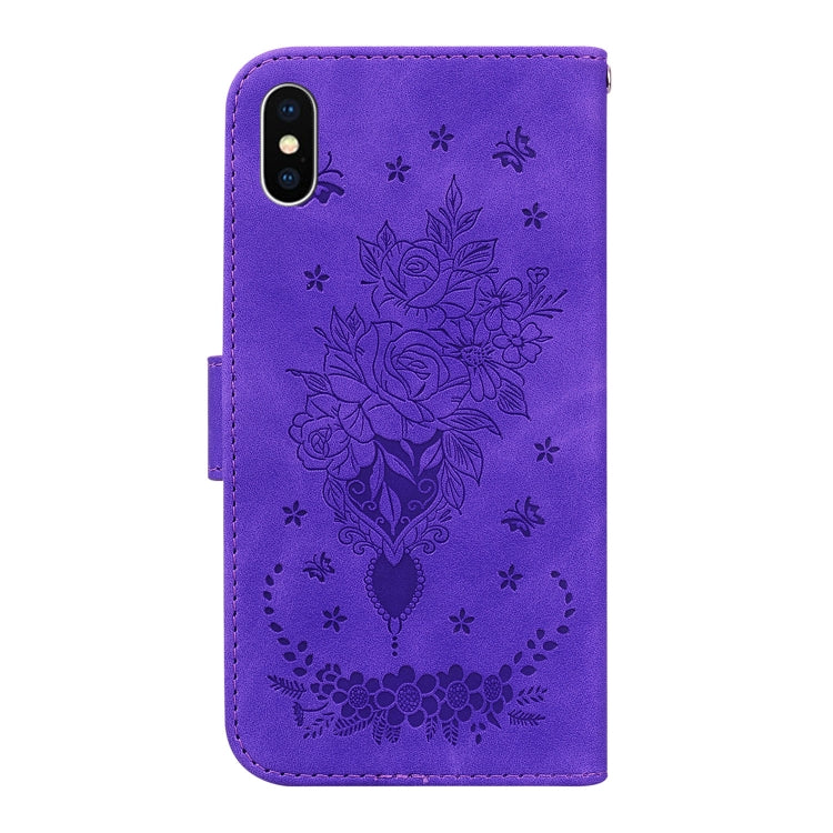 For iPhone XS Max Butterfly Rose Embossed Leather Phone Case