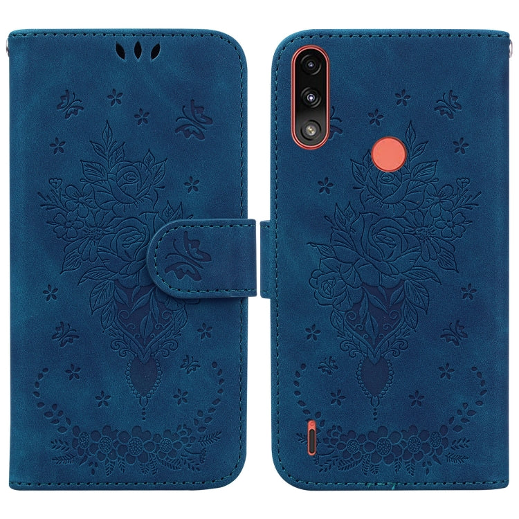 For Motorola Moto E7 Power / E7i Power Butterfly Rose Embossed Leather Phone Case