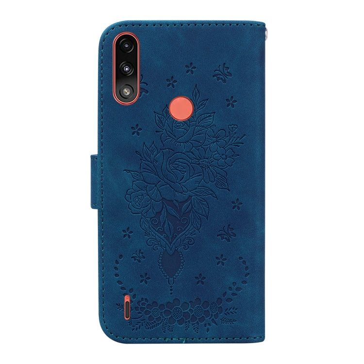 For Motorola Moto E7 Power / E7i Power Butterfly Rose Embossed Leather Phone Case