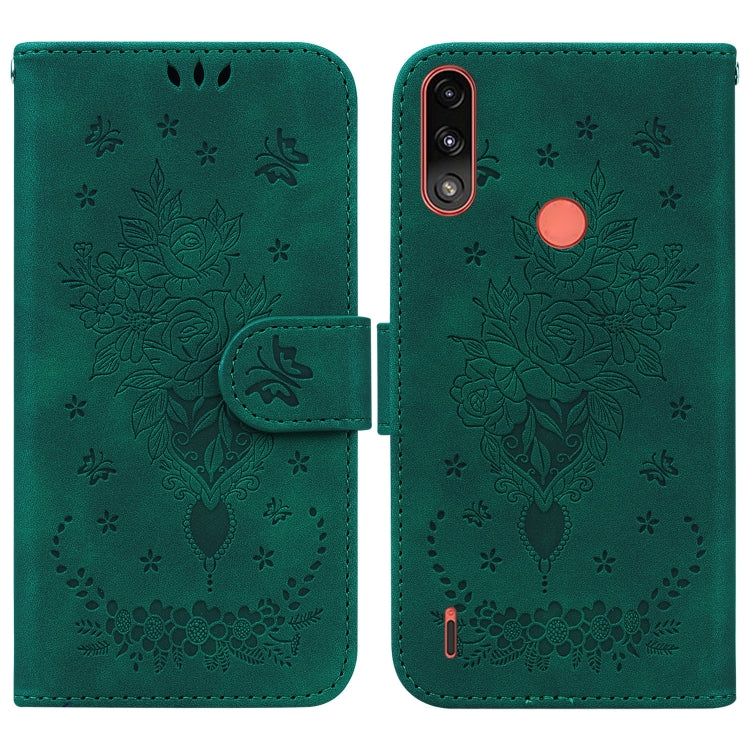 For Motorola Moto E7 Power / E7i Power Butterfly Rose Embossed Leather Phone Case