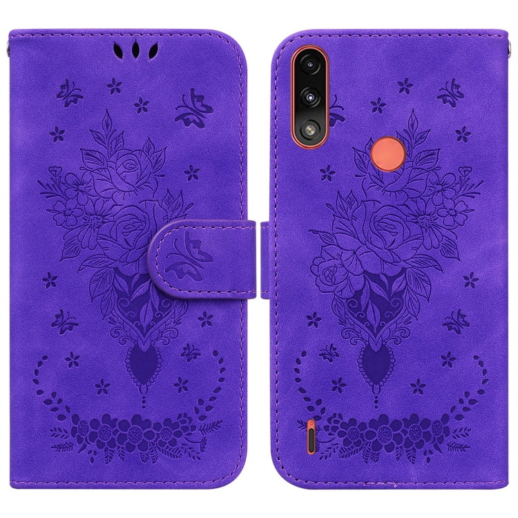 For Motorola Moto E7 Power / E7i Power Butterfly Rose Embossed Leather Phone Case
