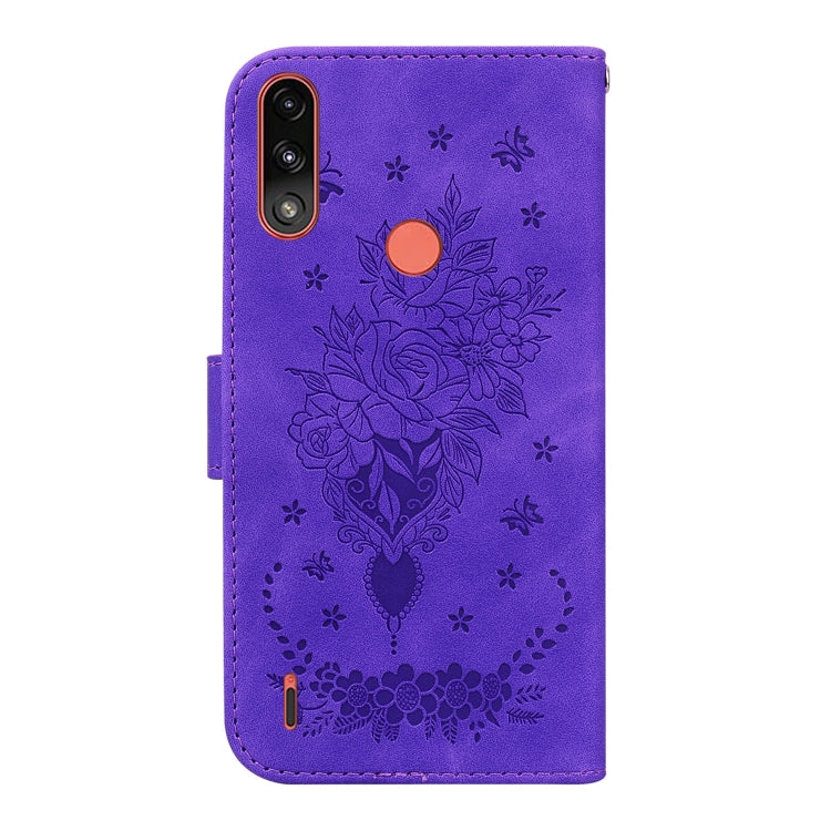 For Motorola Moto E7 Power / E7i Power Butterfly Rose Embossed Leather Phone Case