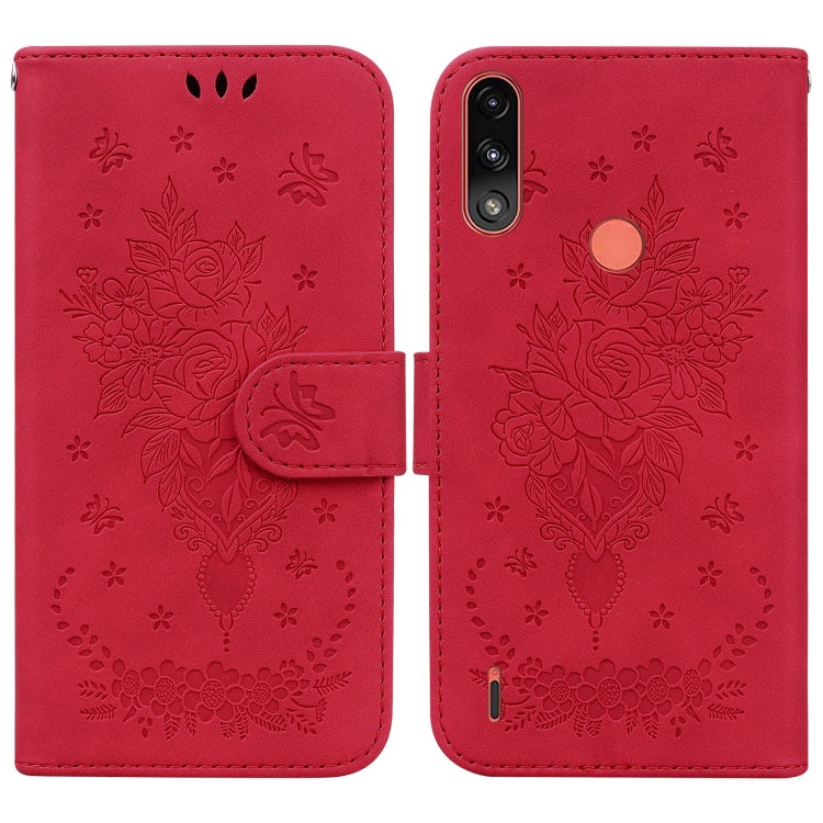 For Motorola Moto E7 Power / E7i Power Butterfly Rose Embossed Leather Phone Case