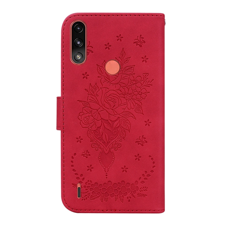 For Motorola Moto E7 Power / E7i Power Butterfly Rose Embossed Leather Phone Case
