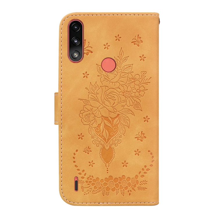 For Motorola Moto E7 Power / E7i Power Butterfly Rose Embossed Leather Phone Case