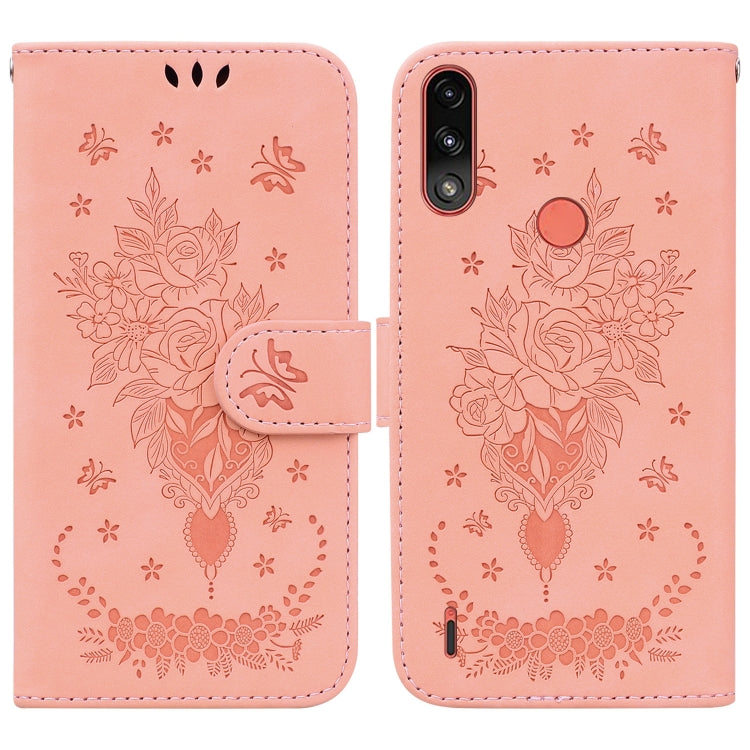 For Motorola Moto E7 Power / E7i Power Butterfly Rose Embossed Leather Phone Case
