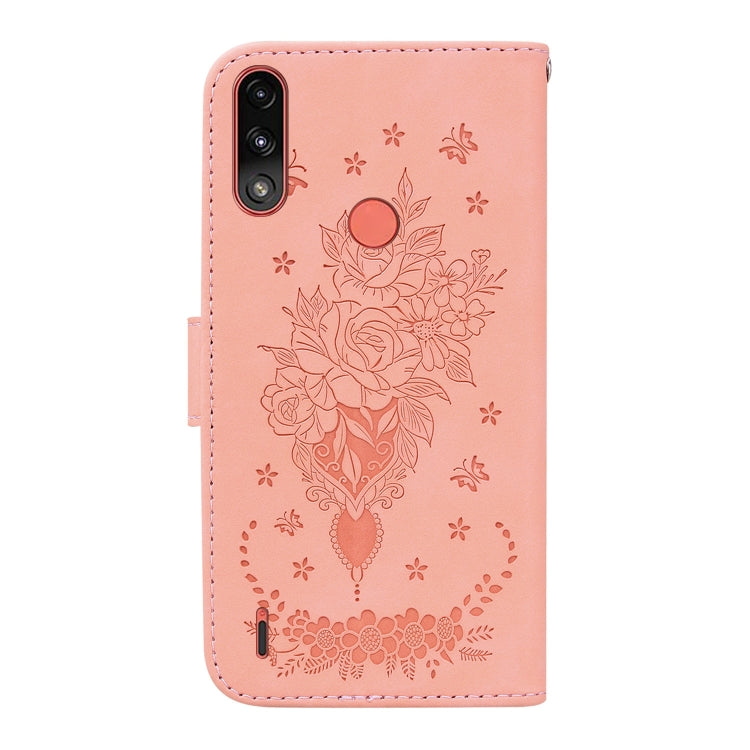 For Motorola Moto E7 Power / E7i Power Butterfly Rose Embossed Leather Phone Case