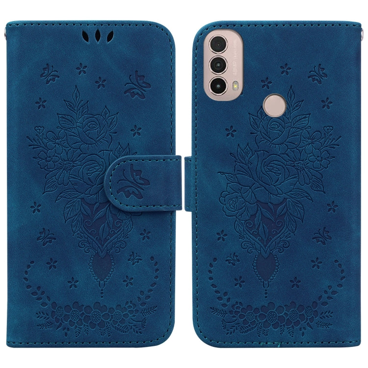 For Motorola Moto E20 / E30 / E40 Butterfly Rose Embossed Leather Phone Case