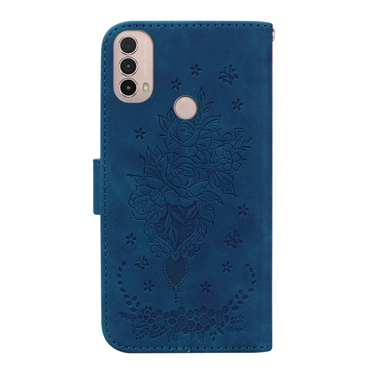For Motorola Moto E20 / E30 / E40 Butterfly Rose Embossed Leather Phone Case