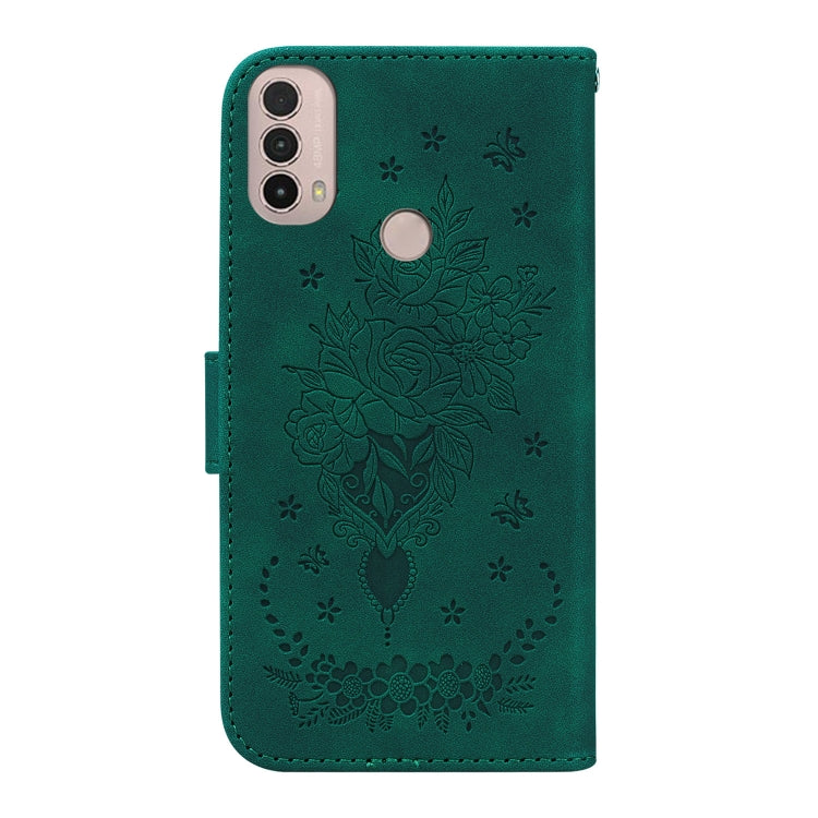 For Motorola Moto E20 / E30 / E40 Butterfly Rose Embossed Leather Phone Case