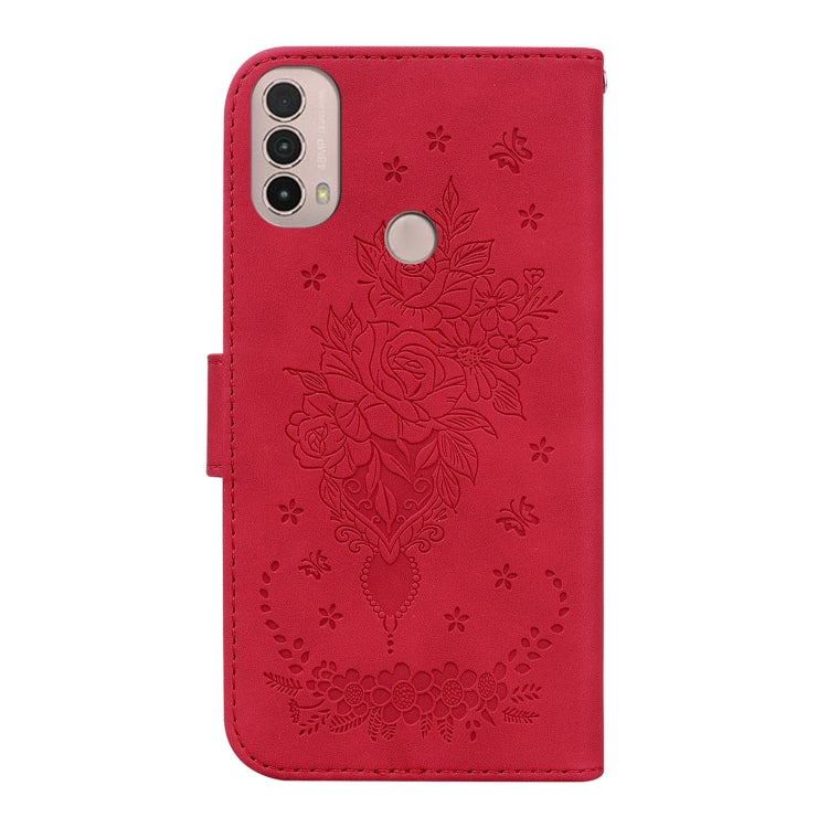 For Motorola Moto E20 / E30 / E40 Butterfly Rose Embossed Leather Phone Case