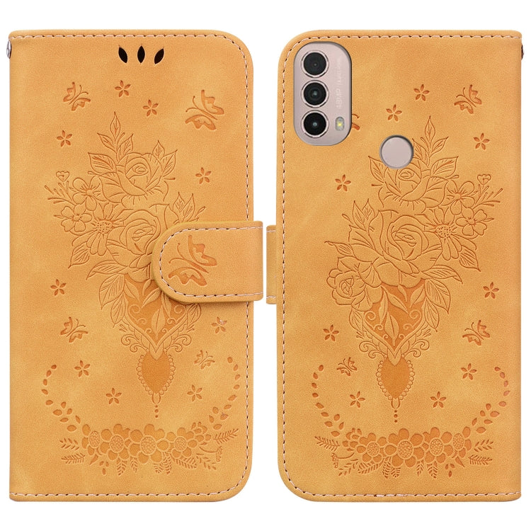 For Motorola Moto E20 / E30 / E40 Butterfly Rose Embossed Leather Phone Case