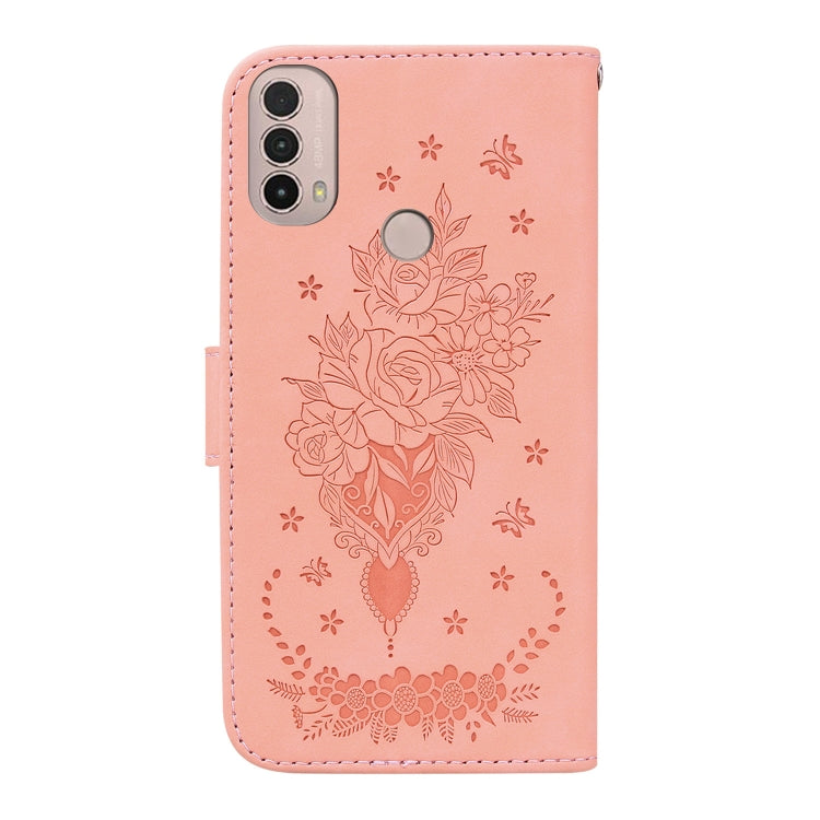 For Motorola Moto E20 / E30 / E40 Butterfly Rose Embossed Leather Phone Case