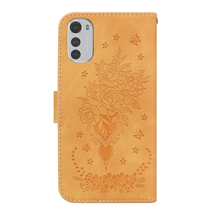 For Motorola Moto E32 Butterfly Rose Embossed Leather Phone Case