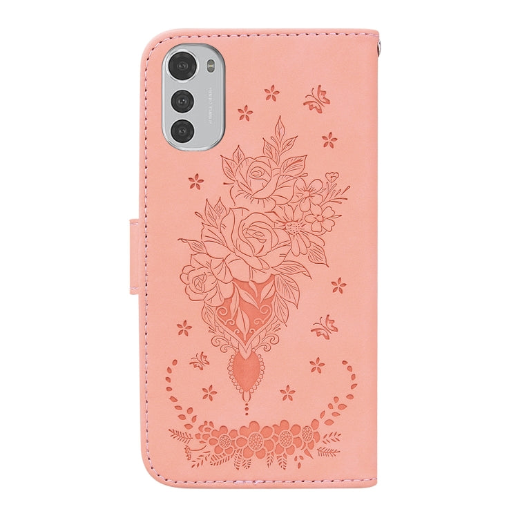 For Motorola Moto E32 Butterfly Rose Embossed Leather Phone Case